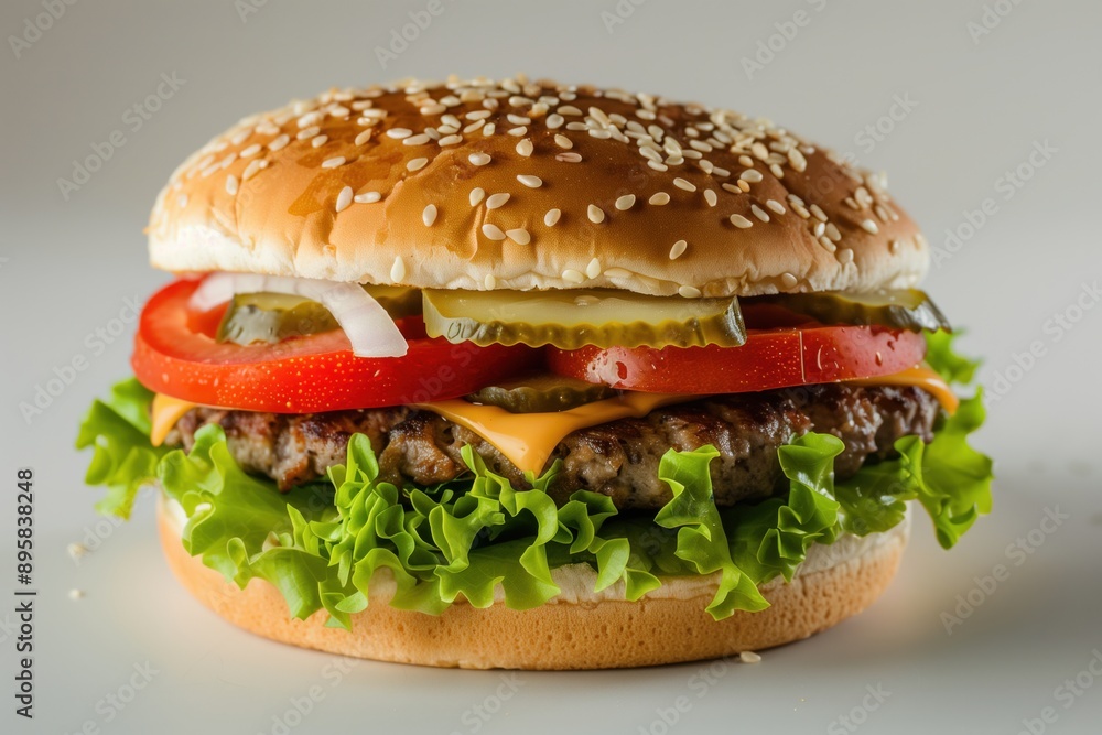 Fresh and juicy burger served on rustic wooden background Fresh and juicy burger served on rustic wooden background