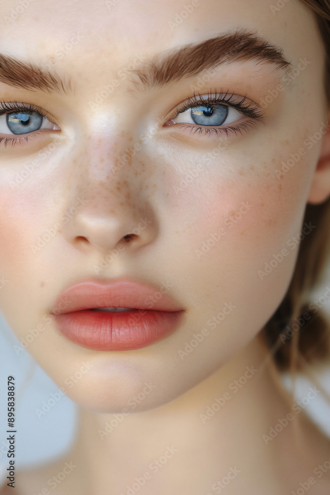 Girl with glowing skin and freckles, and blue eyes Girl with glowing skin and freckles, and blue eyes