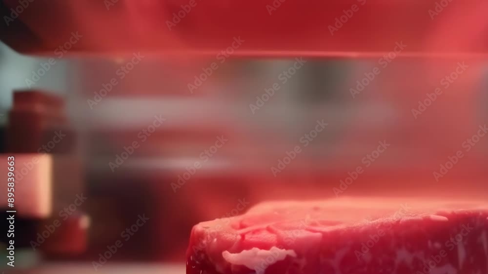 A robotic machine cooks a steak under intense heat in a modern kitchen. The thick cut of red meat sears to perfection. The automated process signifies advanced technology in culinary arts. A robotic machine cooks a steak under intense heat in a modern kitchen. The thick cut of red meat sears to perfection. The automated process signifies advanced technology in culinary arts.