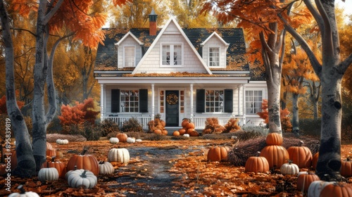 A house with a porch and a wreath on the door