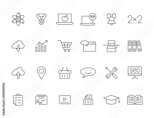 Education and Learning simple thin line icons set. Education, School, Learning, Book, study editable stroke icons