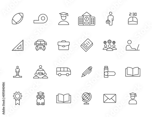 Education and Learning simple thin line icons set. Education, School, Learning, Book, study editable stroke icons
