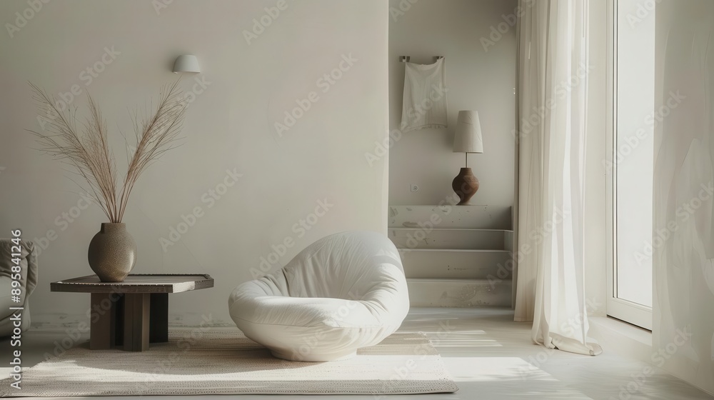 serene minimalist living room clean white walls statement armchair subtle textures soft natural light scandinavianinspired design elegant simplicity serene minimalist living room clean white walls statement armchair subtle textures soft natural light scandinavianinspired design elegant simplicity