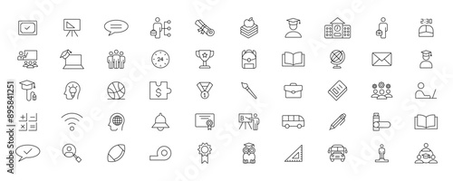 Education and Learning simple thin line icons set. Education, School, Learning, Book, study editable stroke icons