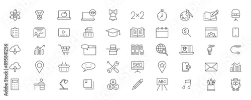 Education and Learning simple thin line icons set. Education, School, Learning, Book, study editable stroke icons
