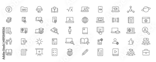 Education and Learning simple thin line icons set. Education, School, Learning, Book, study editable stroke icons