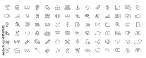 Education and Learning simple thin line icons set. Education, School, Learning, Book, study editable stroke icons
