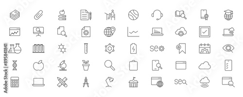 Education and Learning simple thin line icons set. Education, School, Learning, Book, study editable stroke icons