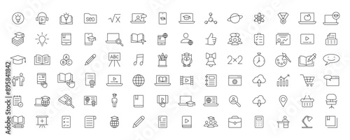 Education and Learning simple thin line icons set. Education, School, Learning, Book, study editable stroke icons