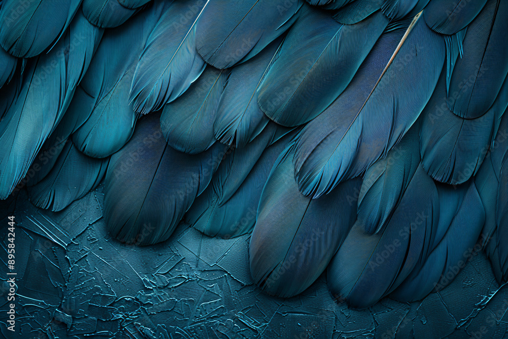 Obraz premium teal color feathers texture background, copy space concept, abstract background with copy spase for design, high resolution photography, professional photographie, ultra detailed