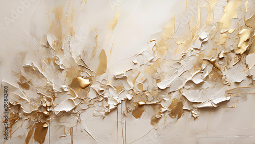 Delikatna Abstrakcja Złote Białe Struktury Impasto na Płótnie © AltisArt