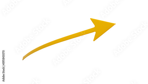 Yellow arrow pointing up right on transparent background. 3d arrow. Arrow shape element