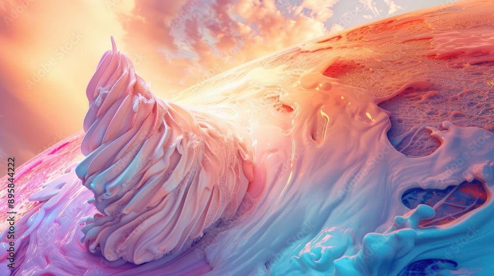 surreal ice cream tornado swirling against a vibrant sunset sky melting colors blending into abstract patterns photorealistic rendering with dynamic motion blur surreal ice cream tornado swirling against a vibrant sunset sky melting colors blending into abstract patterns photorealistic rendering with dynamic motion blur