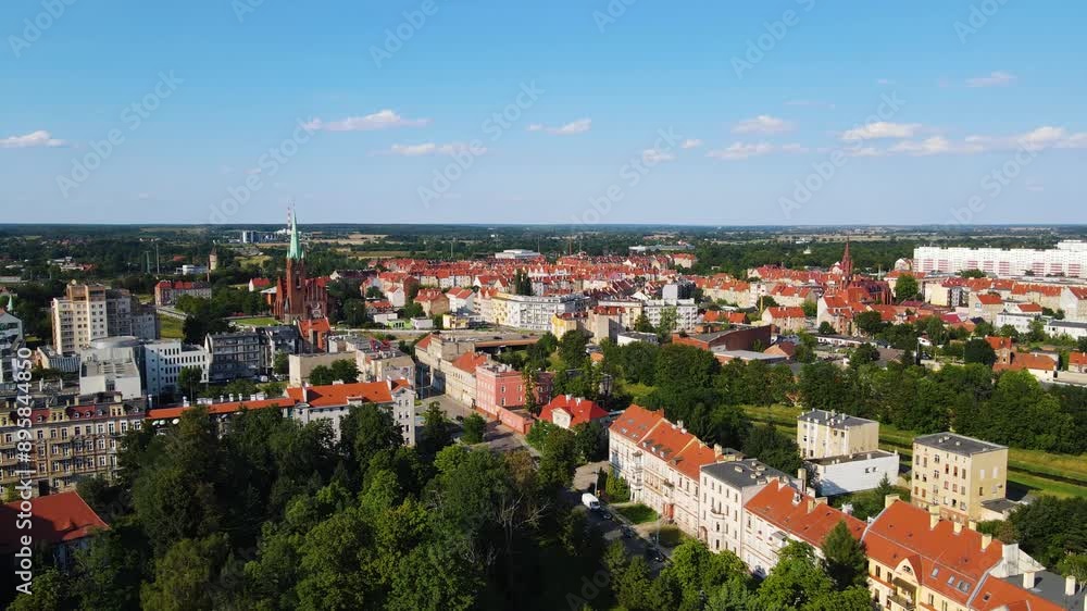 Legnica, Poland Medieval architecture of ancient Polish city from above, houses of Europe along street temple infrastructure Legnica, Poland Medieval architecture of ancient Polish city from above, houses of Europe along street temple infrastructure