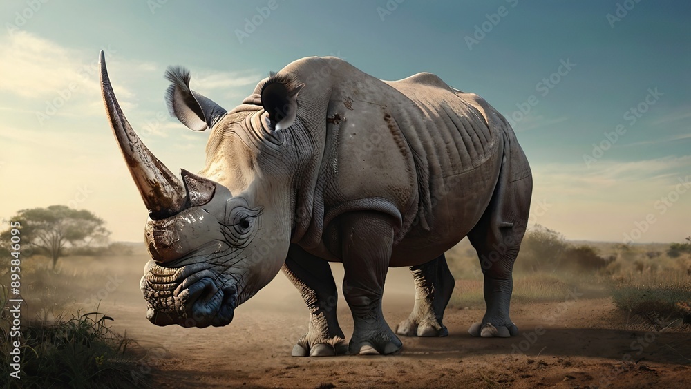 Fototapeta premium A large African rhinoceros in the African savannah