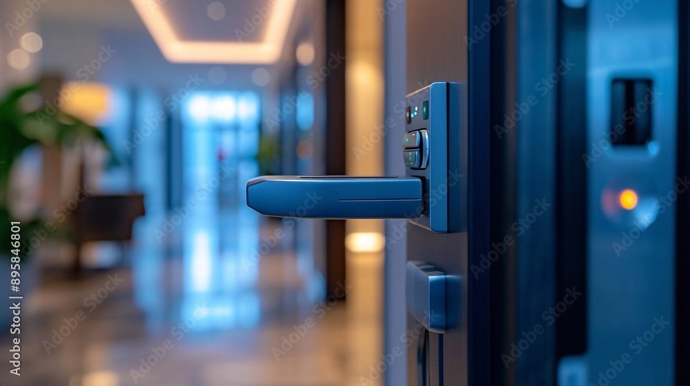 Opened door, with metal armrest and lock Opened door, with metal armrest and lock