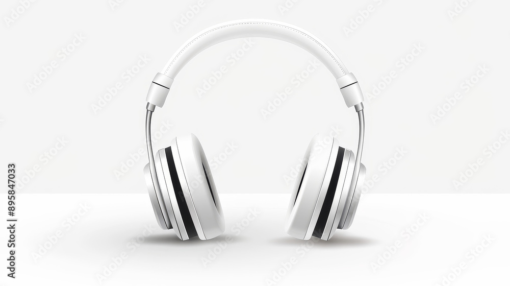 Modern over-ear headphones in white. 3D render in space for text. Modern over-ear headphones in white. 3D render in space for text.