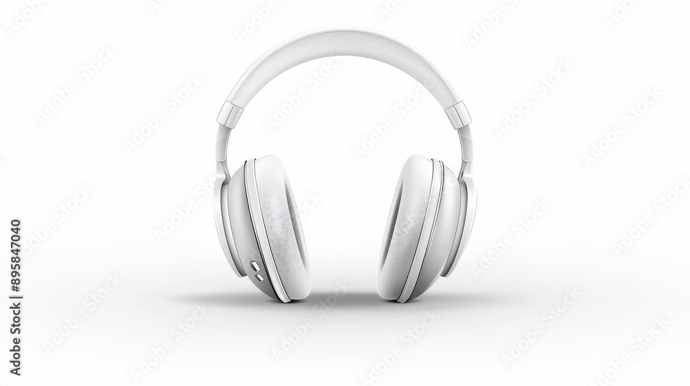 Modern over-ear headphones in white. 3D render in space for text. Modern over-ear headphones in white. 3D render in space for text.