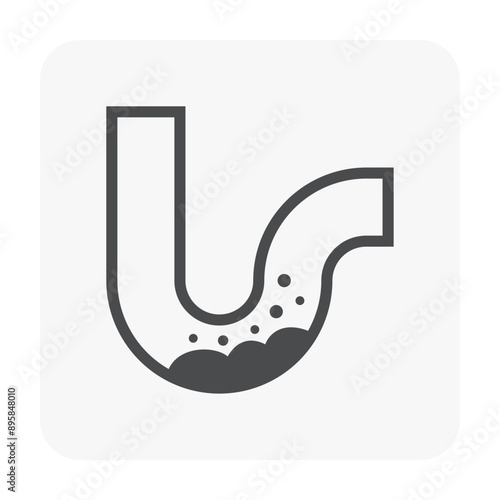 Clogged in trap pipe from floor drain or under kitchen sink vector icon. Waste and dirty inside pipe need clean and clear. Problem of waste water drainage from kitchen, bathroom, toilet, shower room.