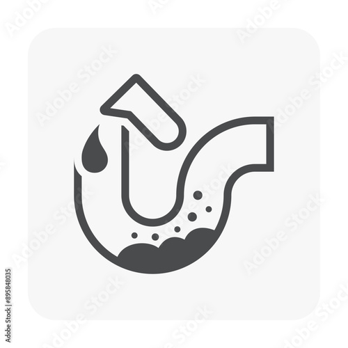 Clogged problem in trap pipe of floor drain or kitchen sink vector icon. Include chemical to unclog, cleaning, repair, service or maintenance for water, sewage drainage in kitchen, bathroom and toilet