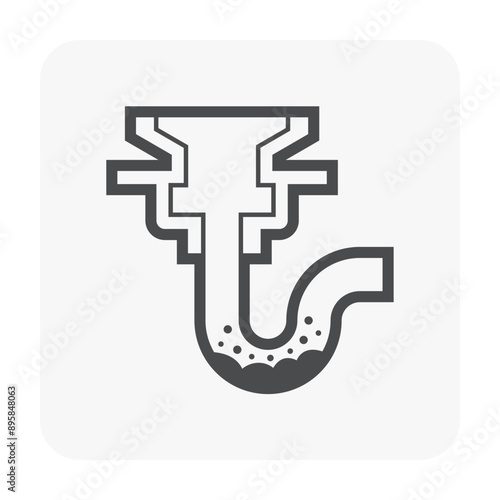 Clogged problem in trap pipe or floor drain vector icon. Waste and dirty inside trap pipe need clean and clear. Problem of water drainage, waste remove from kitchen, bathroom, toilet and shower room.