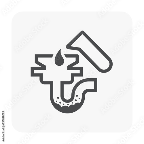 Clogged problem in trap pipe of floor drain vector icon. Include chemical to unclog, cleaning, repair, service or maintenance for sewage drainage in kitchen, bathroom, toilet and shower room.