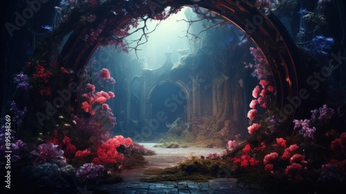 Wallpaper Mural Mystical fantasy forest landscape with flower magic portal. Torontodigital.ca