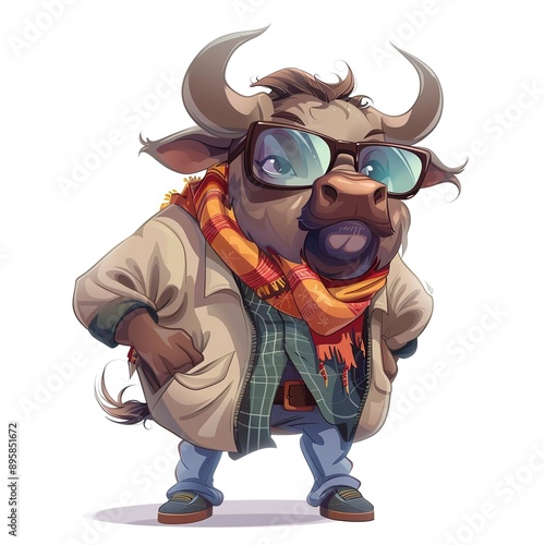 Buffalo Global Fusion animal fashion cartoon isolated whitebackground 16:9