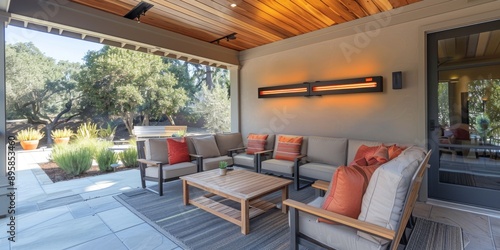 a switched on infrared heater on a outside photo