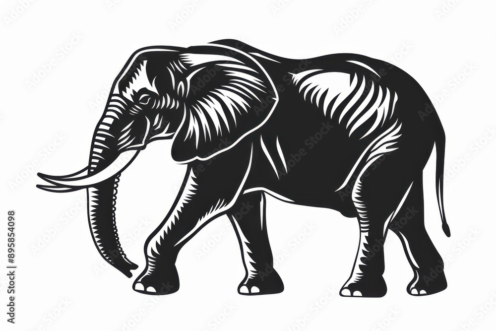 Black and white flat vector art of an elephant, svg style, isolated on white background, simple vector art design Black and white flat vector art of an elephant, svg style, isolated on white background, simple vector art design