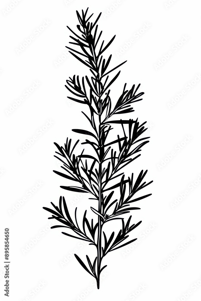 Black and white flat vector art of a rosemary sprig, svg style, isolated on white background, simple vector art design Black and white flat vector art of a rosemary sprig, svg style, isolated on white background, simple vector art design