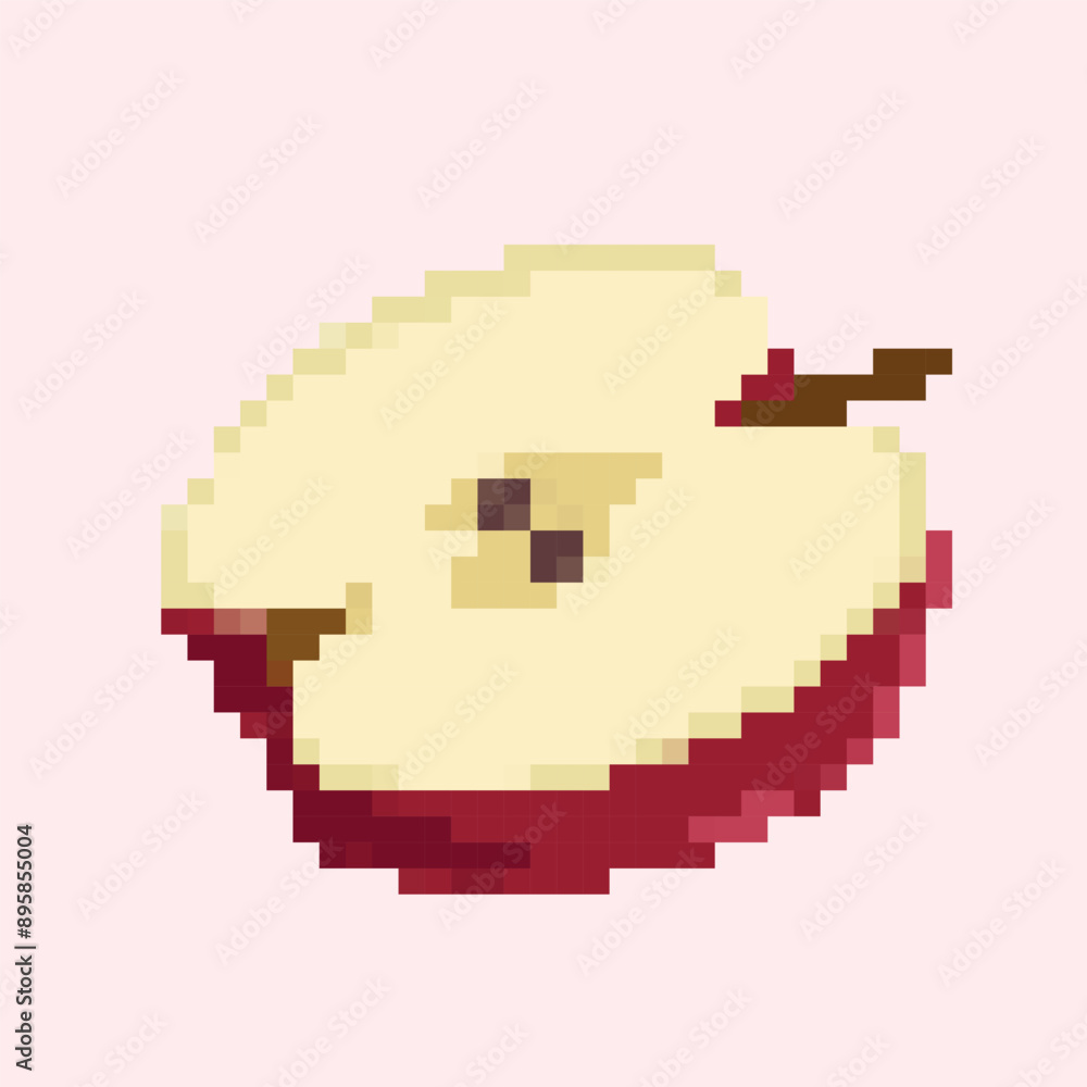 Obraz premium Pixel image of half a red apple. Ideal for prints, icons and backgrounds