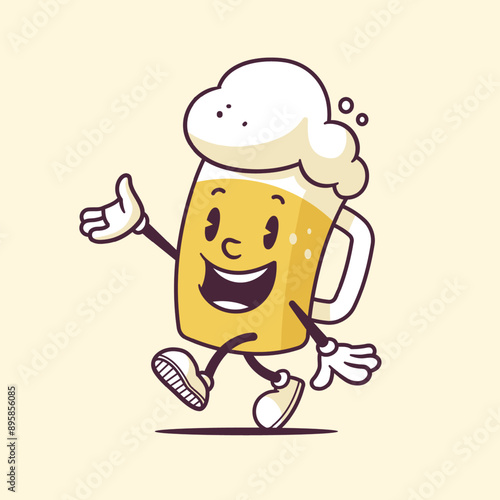 Beer mug, vintage cartoon mascot vector illustration