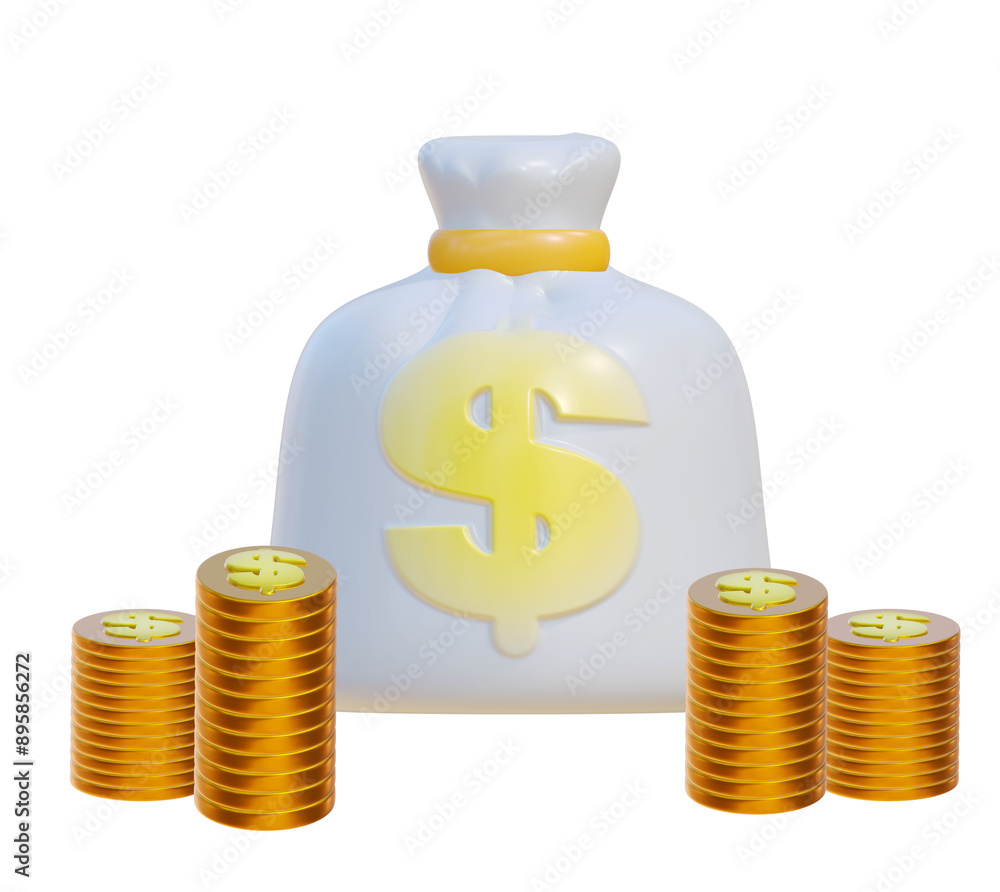 Money bag with dollar 3D on white background. Money bag with dollar 3D on white background.