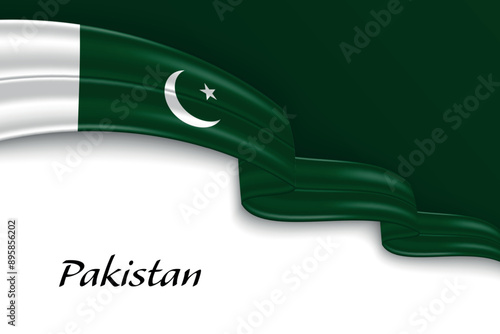 Waving ribbon with flag of Pakistan