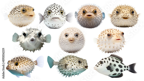 PNG puffer fish animal set, transparent background photo