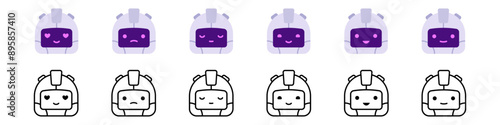 Chat bot icon. Chatbot support service. Artificial operator robot isolated on white background. Ai chat character. Chatbot vector set