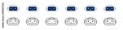 Chat bot icon. Chatbot support service. Artificial operator robot isolated on white background. Ai chat character. Chatbot vector set