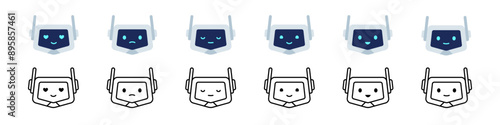 Chat bot icon. Chatbot support service. Artificial operator robot isolated on white background. Ai chat character. Chatbot vector set