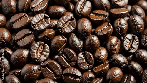 Close up macro shot of roasted coffee beans.