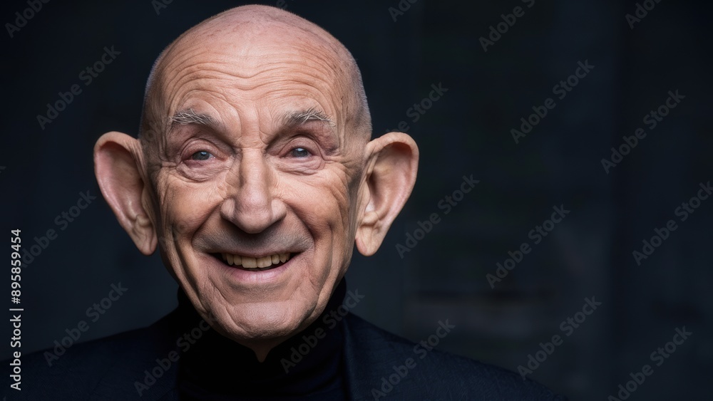 Obraz premium A man with a bald head and black jacket smiling, AI
