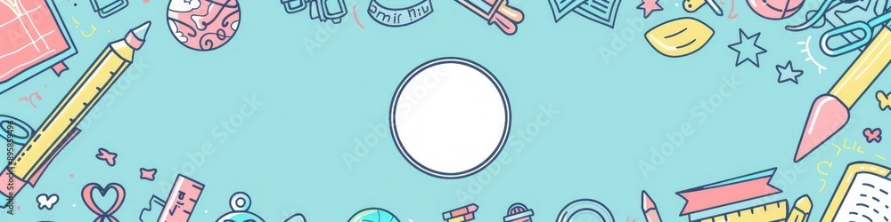 Cute design with flat vector doodle of school icons on a pastel background. Cute design with flat vector doodle of school icons on a pastel background.