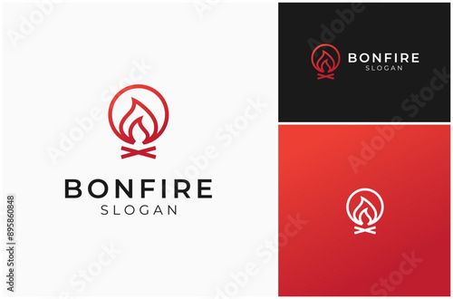Bonfire Firewood Campfire Fire Flame Burn Fireplace Camp Adventure Vector Logo Design Illustration