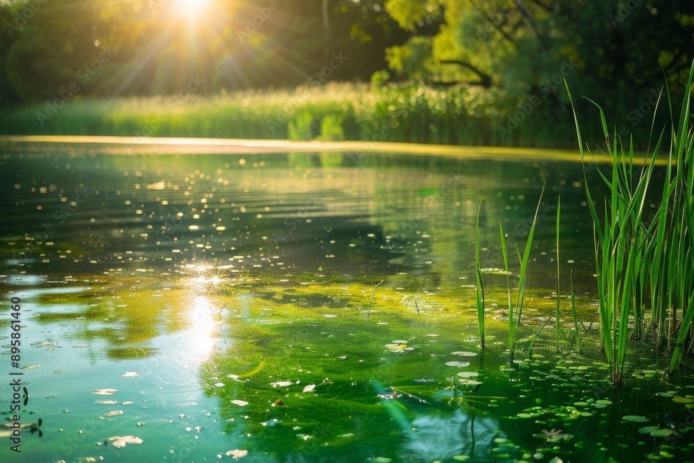 Harmful algal blooms covering a lake Harmful algal blooms covering a lake