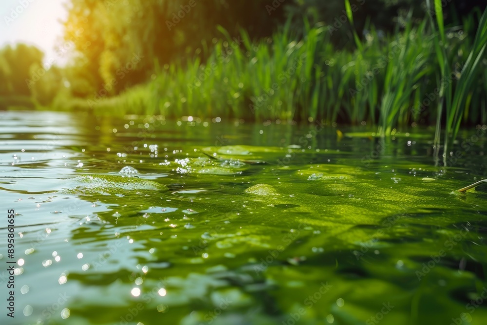 Fototapeta premium Harmful algal blooms covering a lake