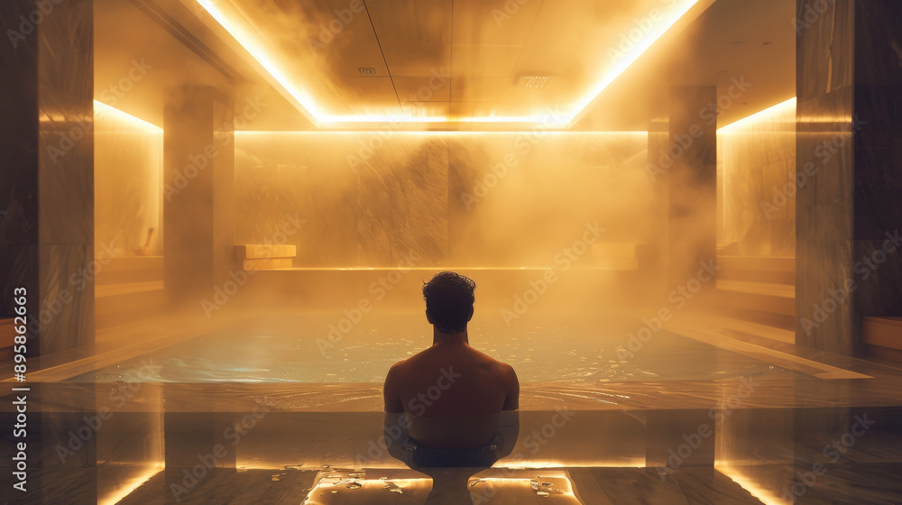 Relaxation in a Steam Room during Evening Hours Relaxation in a Steam Room during Evening Hours