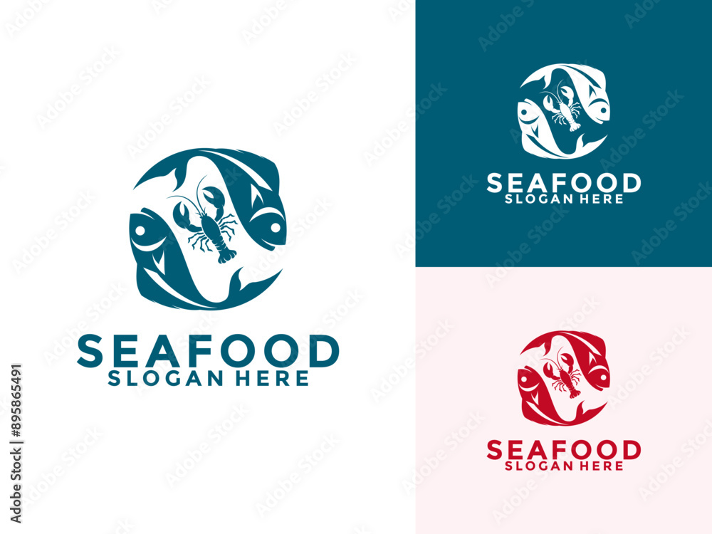 Crayfish Prawn Shrimp Lobster combination with Fish, Seafood Restaurant logo vector template Crayfish Prawn Shrimp Lobster combination with Fish, Seafood Restaurant logo vector template