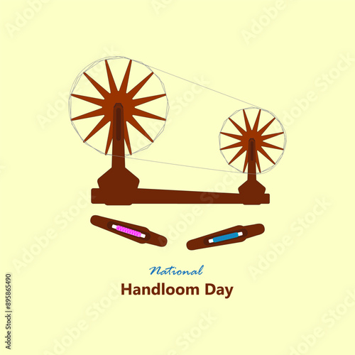 National Handloom Day vector, illustration. Charkha, threads, tools and looms design concept.