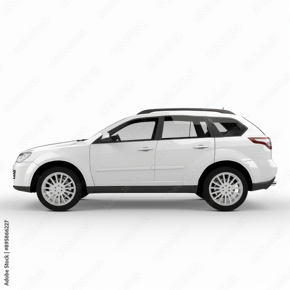 White Car Isolated. 3D Rendering of Generic SUV Automobile on White Background