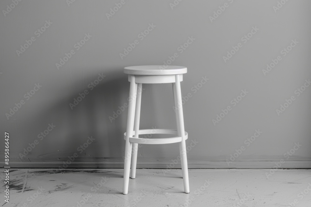 White Stool. Modern Design Object on High Luxury Grey Background White Stool. Modern Design Object on High Luxury Grey Background